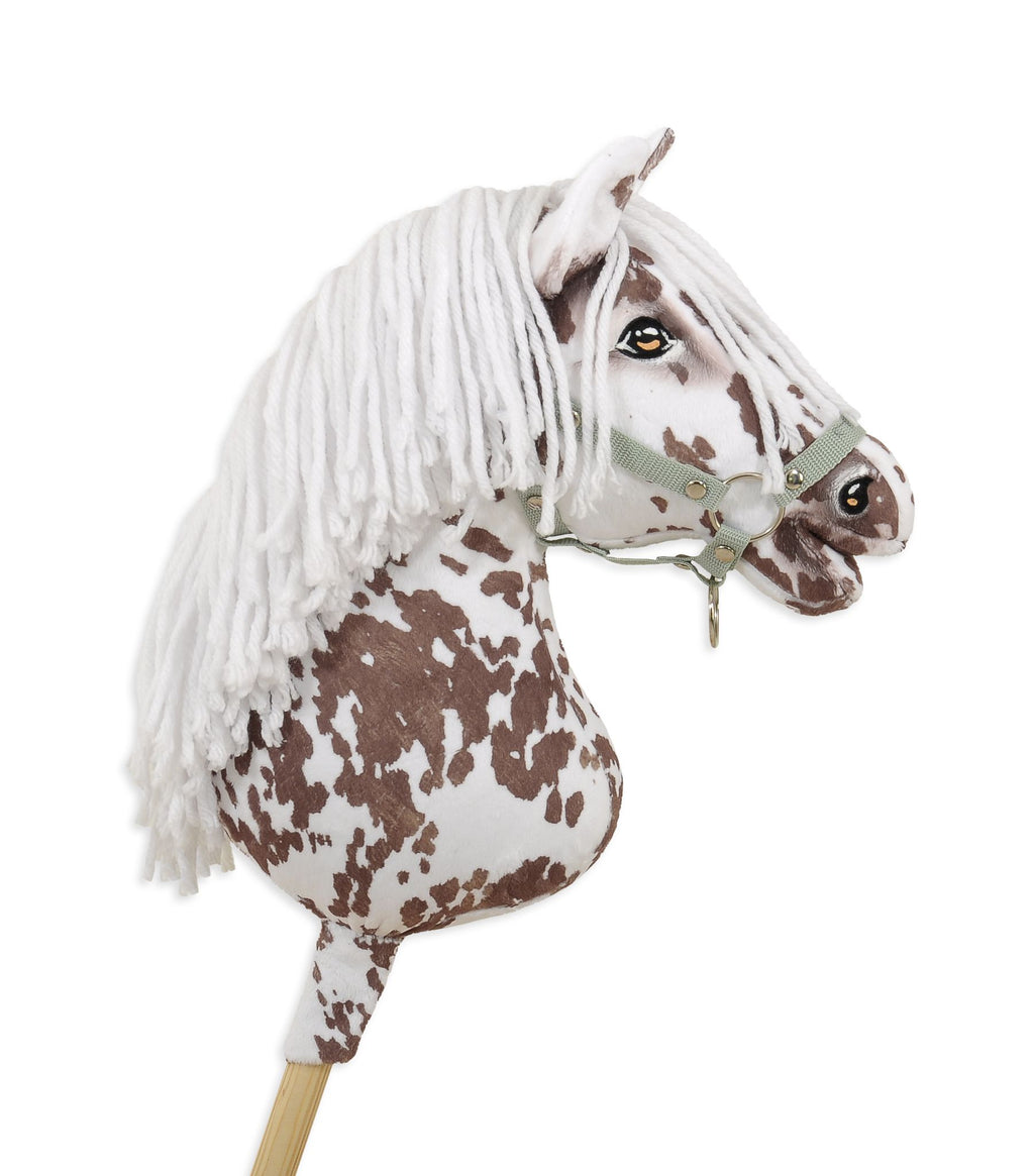 Horse on a stick Super Hobby Horse Premium - brown leopard horse with a white mane A3