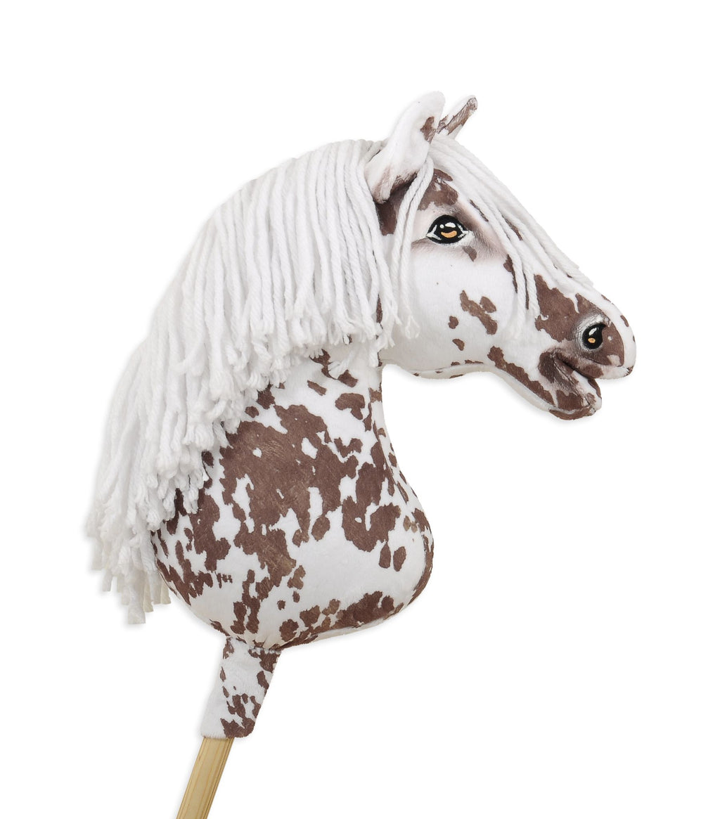 Horse on a stick Super Hobby Horse Premium - brown leopard horse with a white mane A3