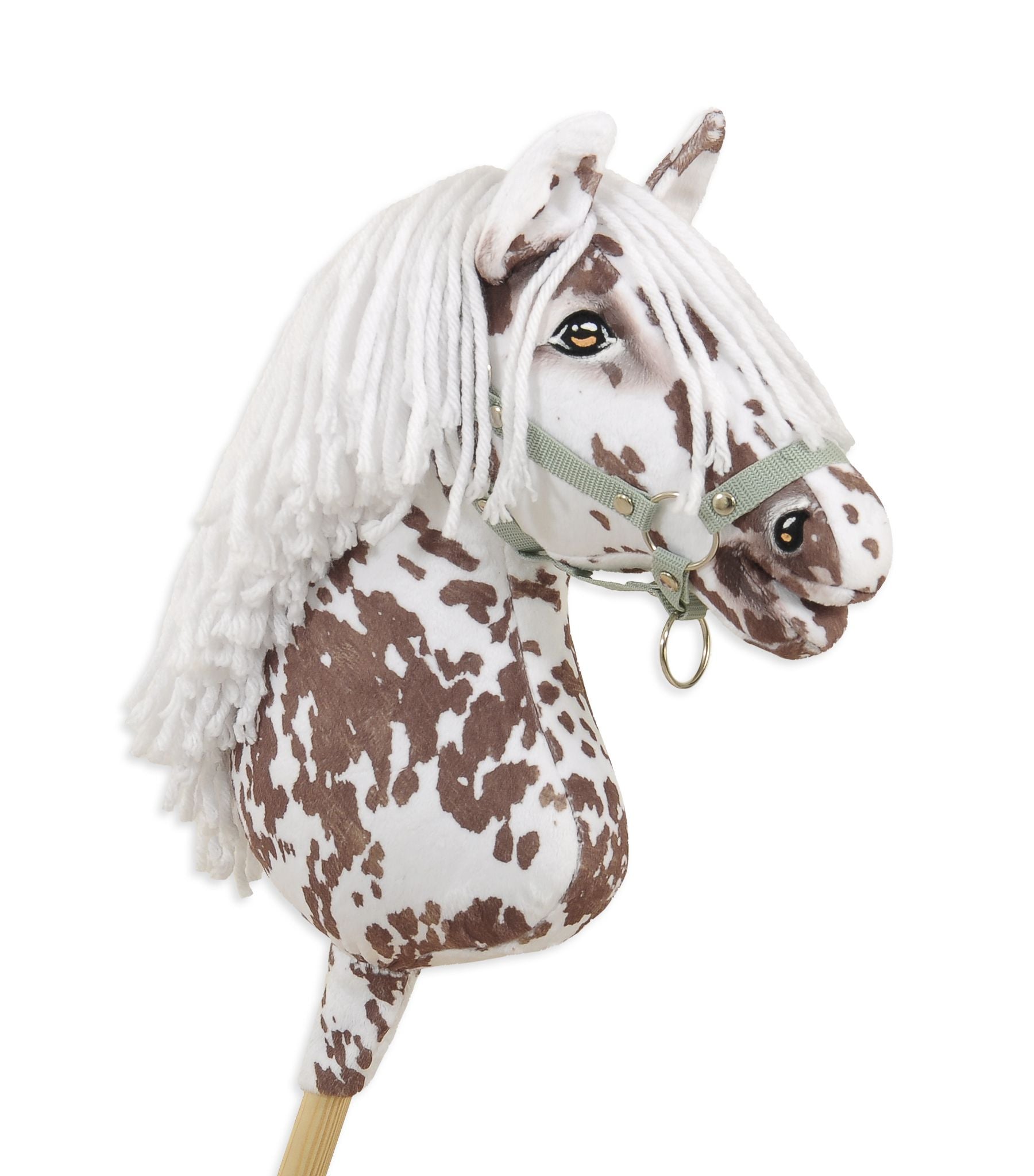 Horse on a stick Super Hobby Horse Premium - brown leopard horse with a white mane A3