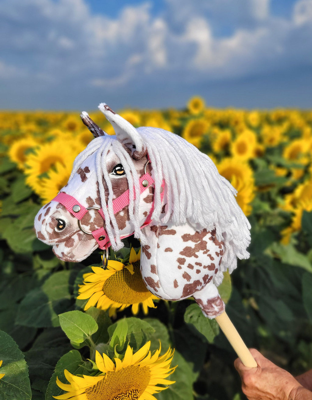 Horse on a stick Super Hobby Horse Premium - brown leopard with a white mane A4
