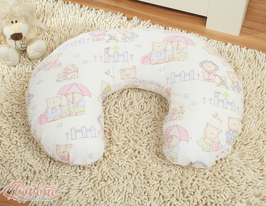 Breastfeeding Pillow Nursing Croissant Pillow, removable, Hands-Free Feeding- teddy bear family