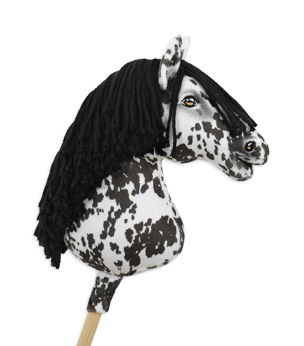 Horse on a stick Super Hobby Horse Premium - leopard horse with a black mane A3