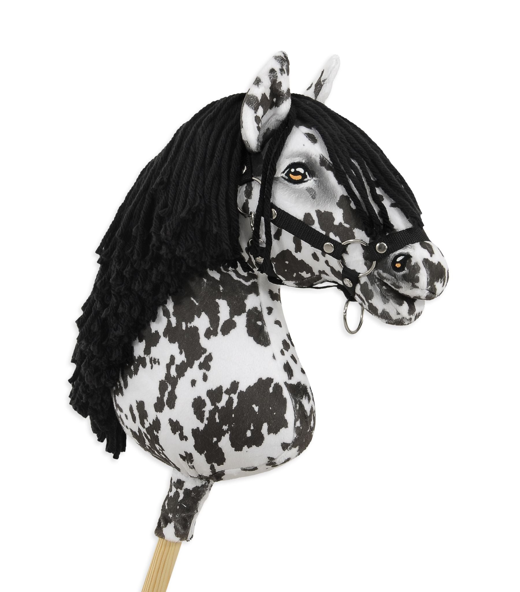 Horse on a stick Super Hobby Horse Premium - leopard horse with a black mane A3