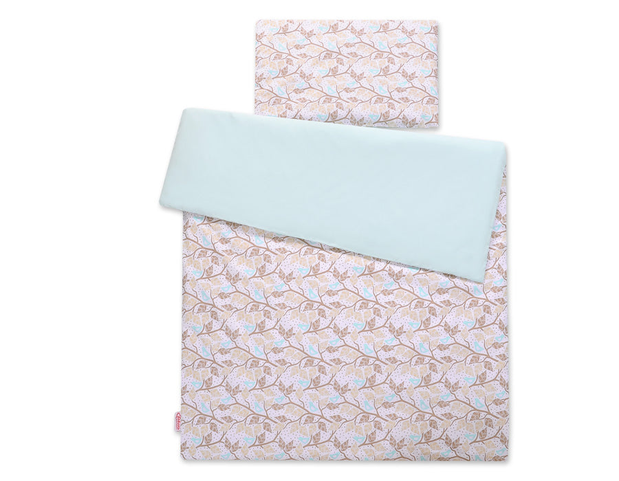 Baby cotton bedding set 2-pcs 135x100 cm- beige leaves