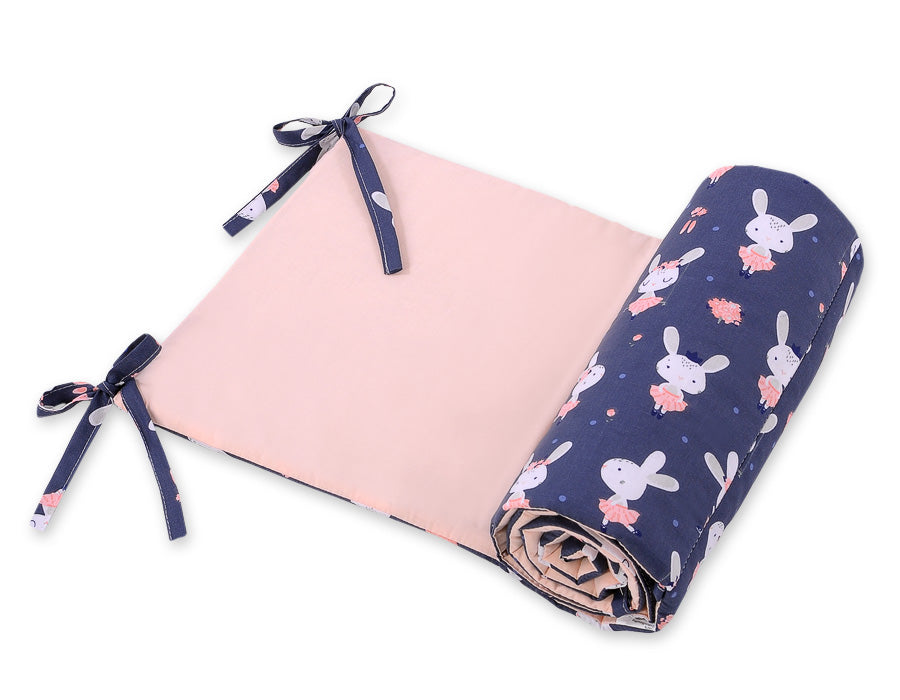 Universal bumper for cot -rabbits navy blue