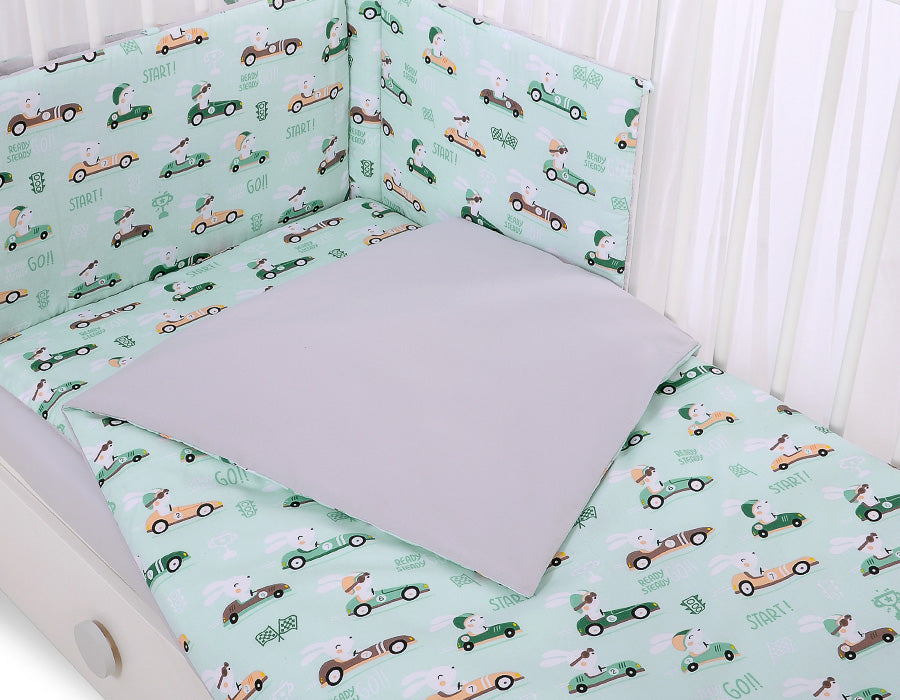 Baby cotton bedding set 2-pcs 120x90 cm- mint rabbits