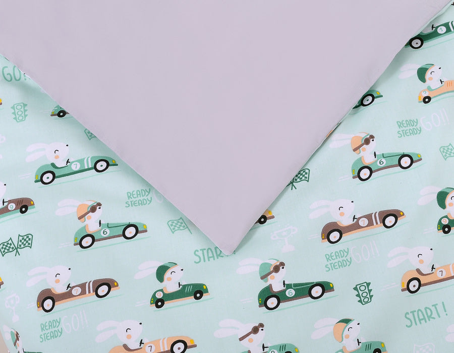 Baby cotton bedding set 2-pcs 120x90 cm- mint rabbits