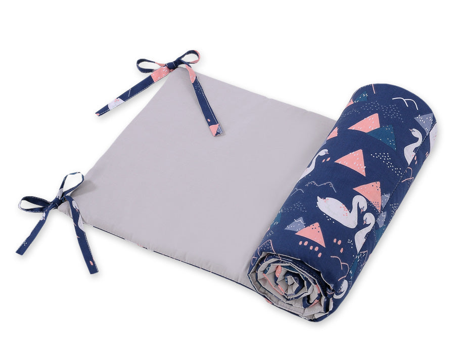 Universal bumper for cot -Swans navy blue