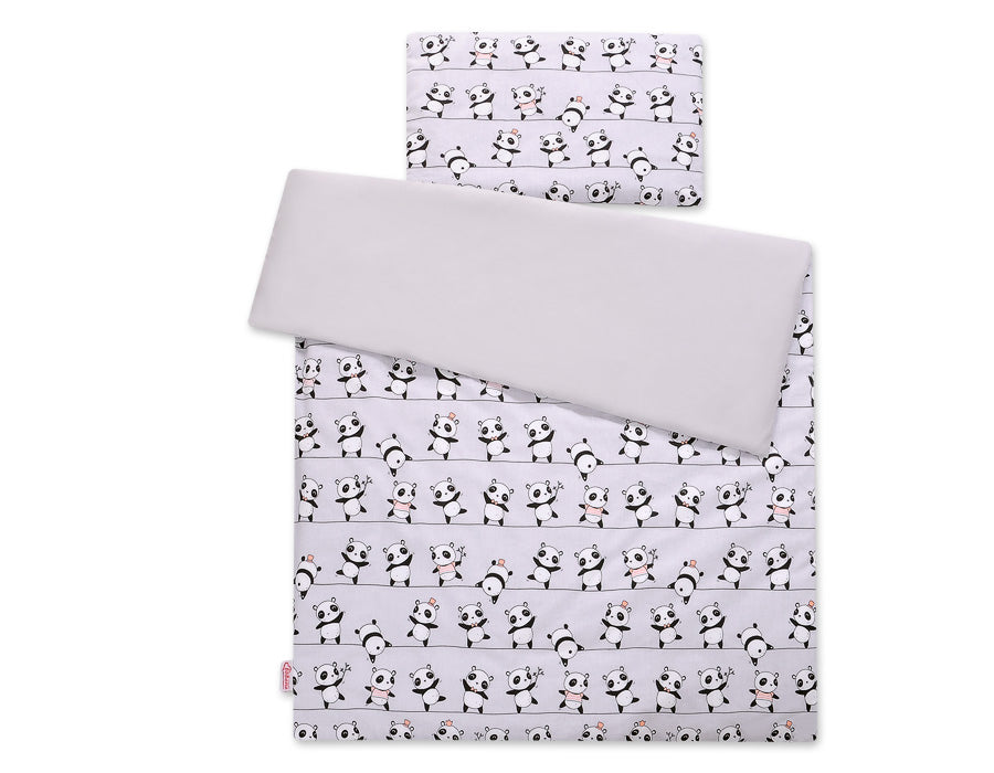 Baby cotton bedding set 2-pcs 135x100 cm - Panda gray