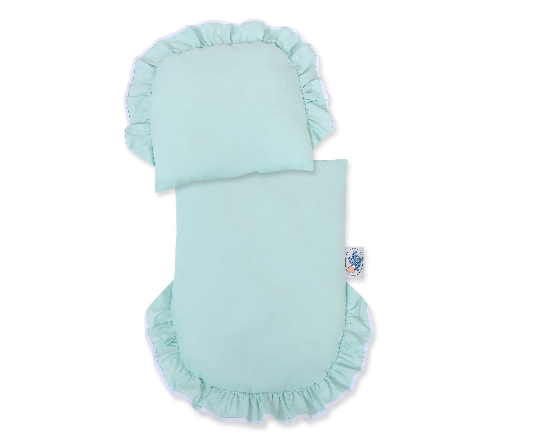 Wicker doll pushchair white with mint bedding and soft padding STELLA
