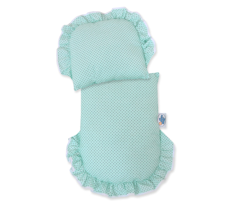 Wicker doll pushchair with mint bedding and soft padding STELLA - natural