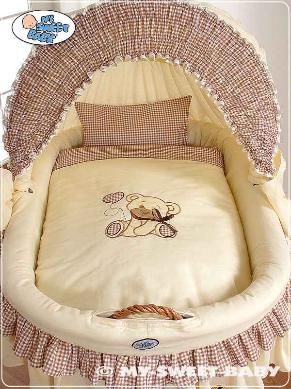Moses Basket/Wicker crib with hood- Teddy Bear with Bow brown
