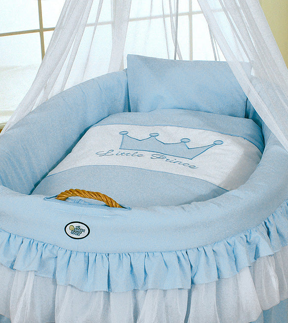 Moses Basket Wicker drape crib- Little Prince blue