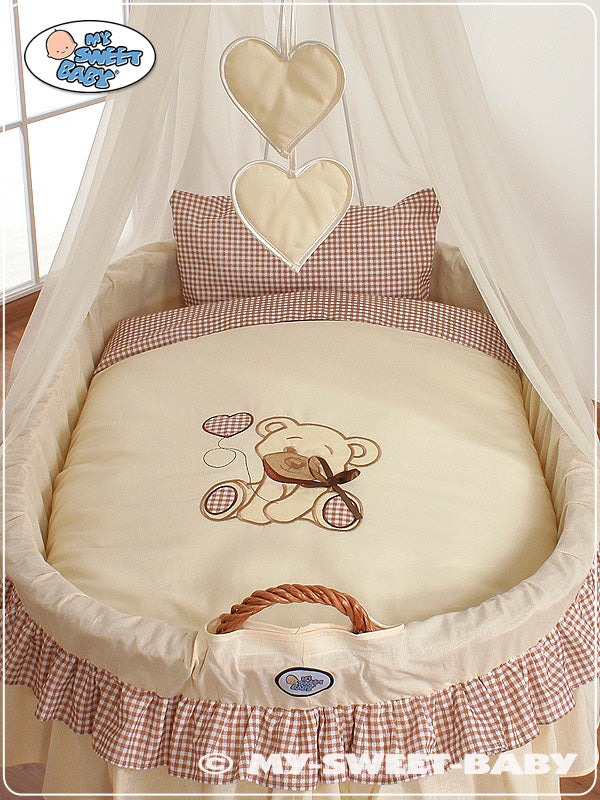 Moses Basket/Wicker drape crib- Bear with bow brown