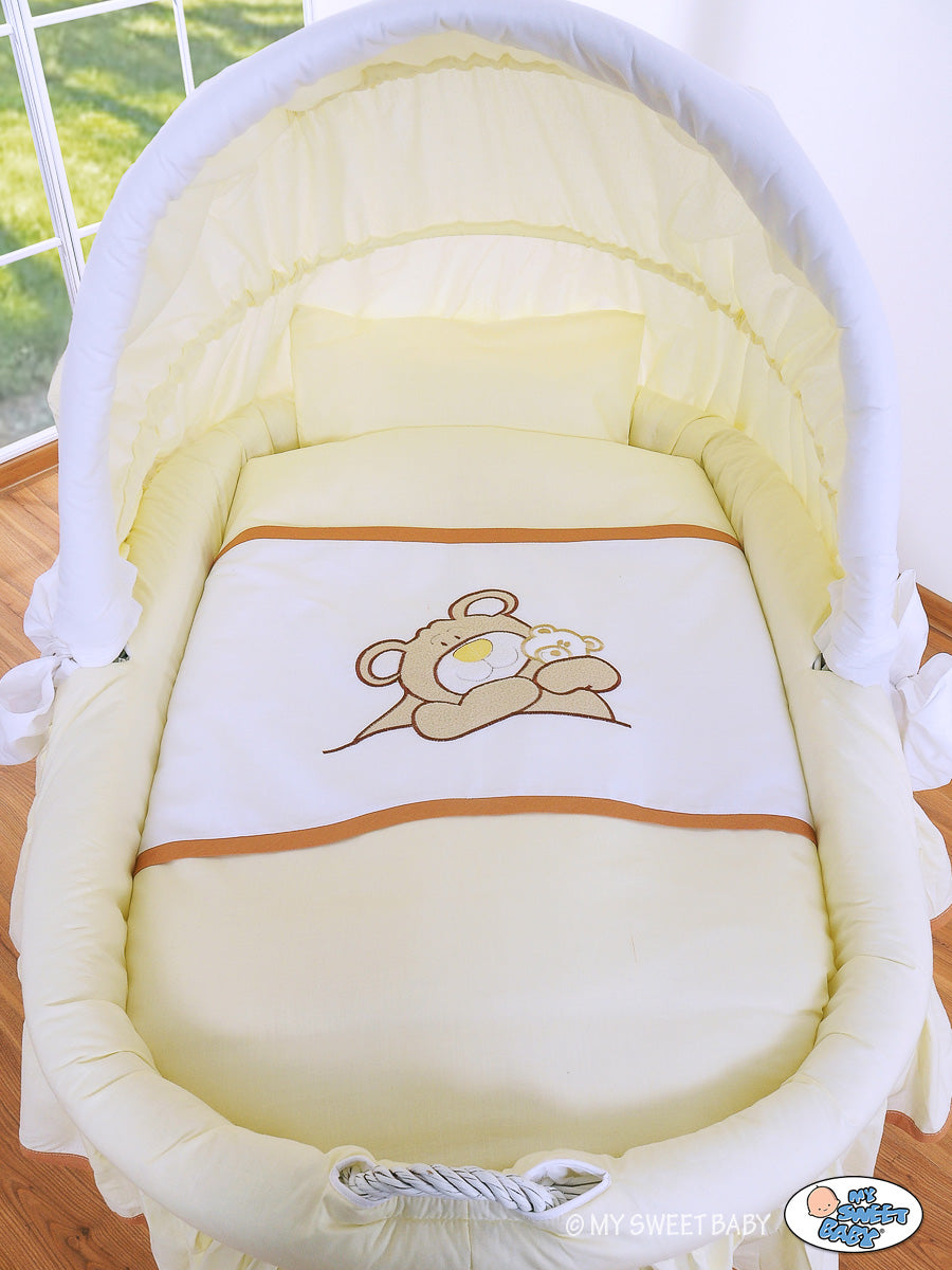 Moses Basket/Wicker crib with hood- Teddy Bear Barnaba cream