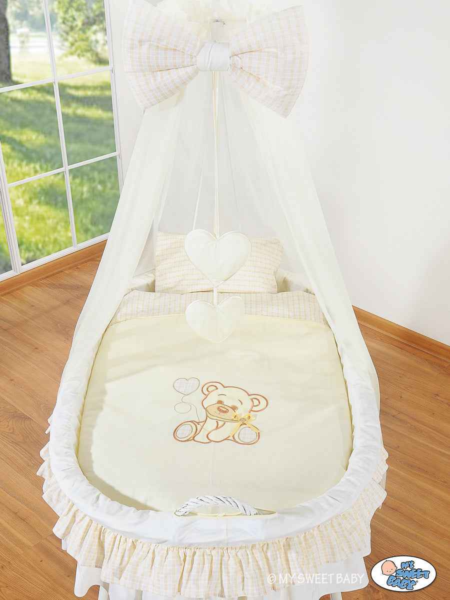 Moses Basket/Wicker drape crib- Bear with bow cream