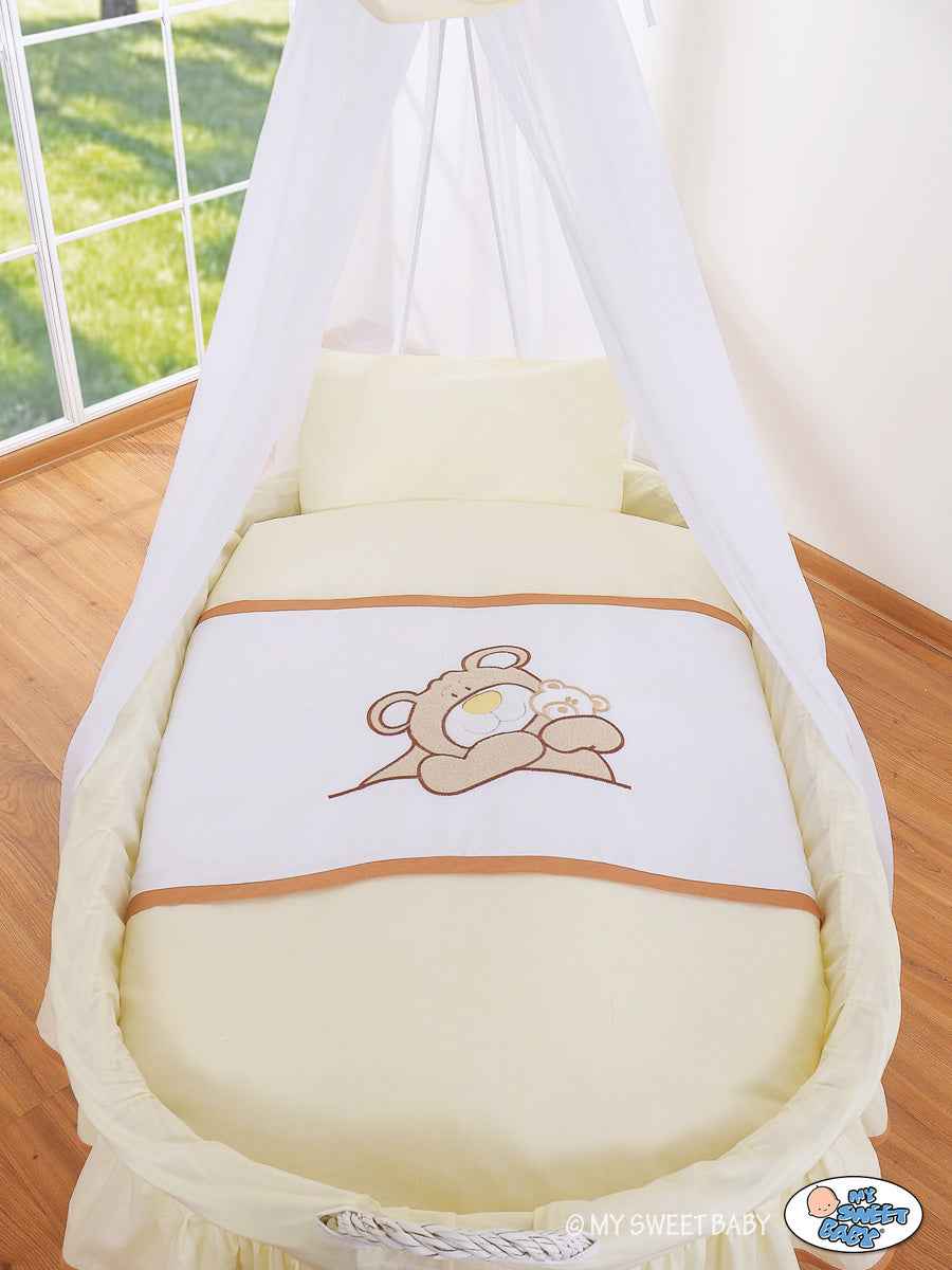 Moses Basket/Wicker drape crib- Teddy Bear Barnaba cream