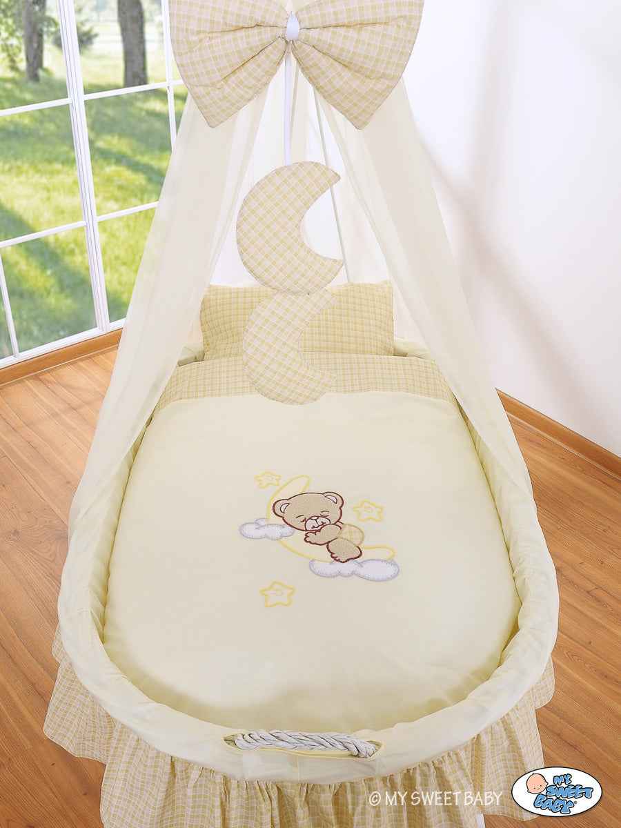 Moses Basket Wicker drape crib Good night - white + cream bedding