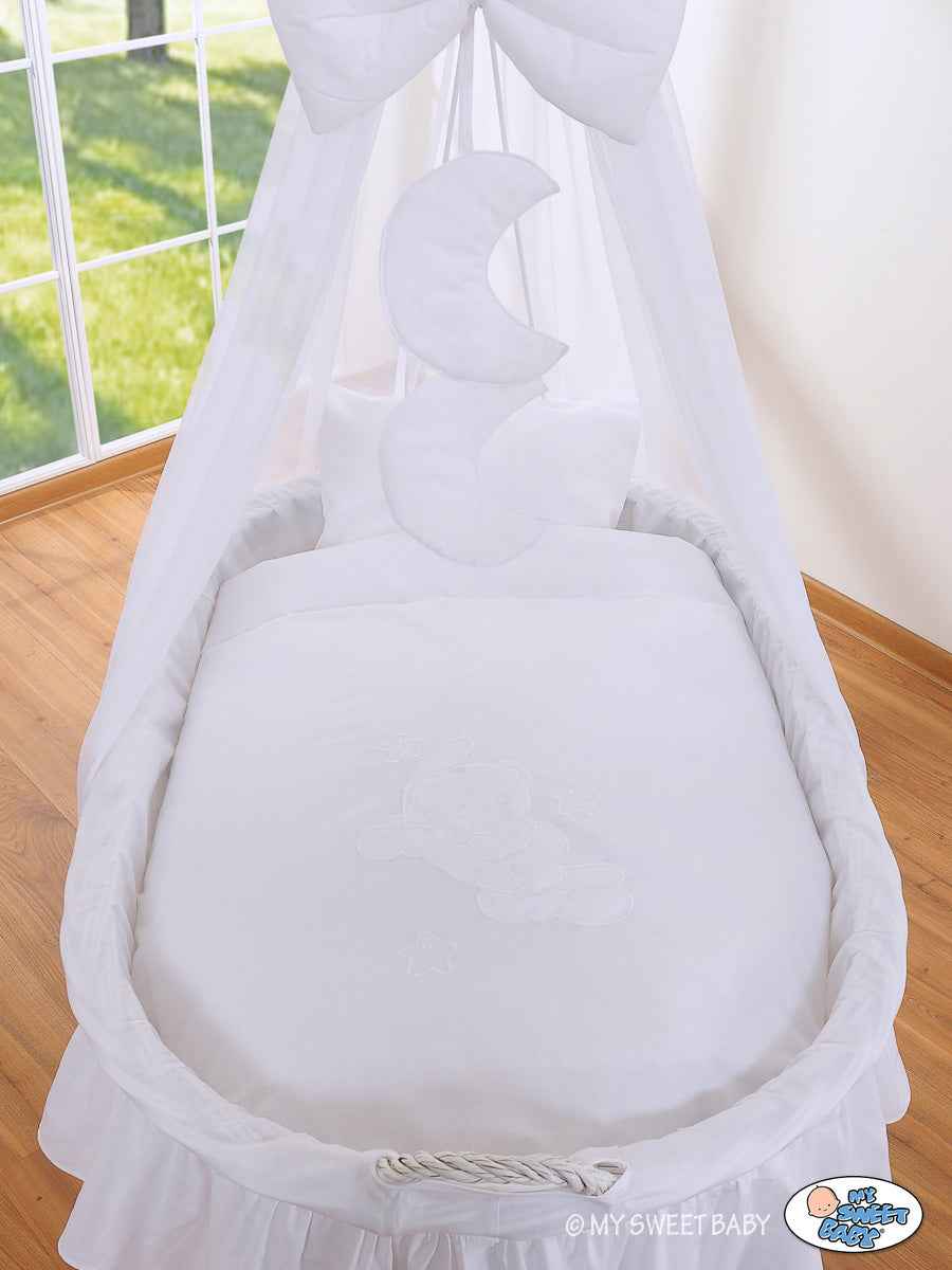 Moses Basket Wicker drape crib Good night - white + white bedding