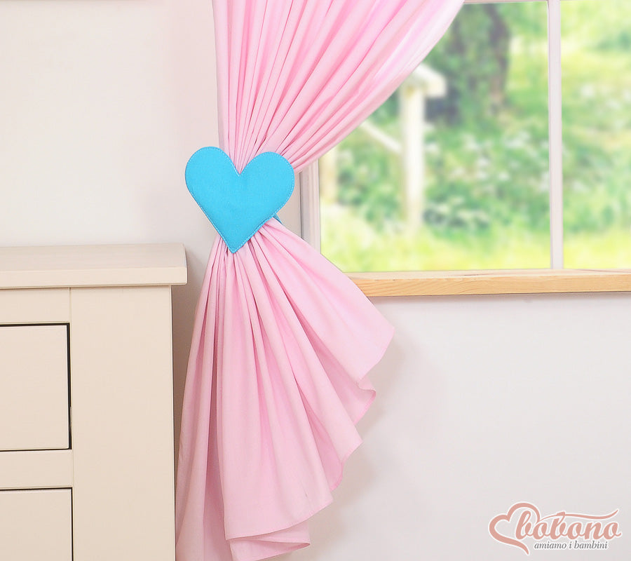 Children's room curtains with hearts pink and turquoise