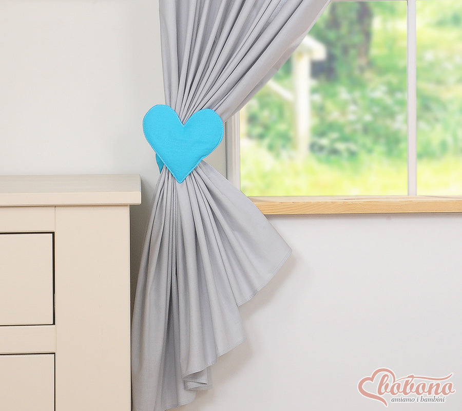 Children's room curtains with hearts grey and turquoise