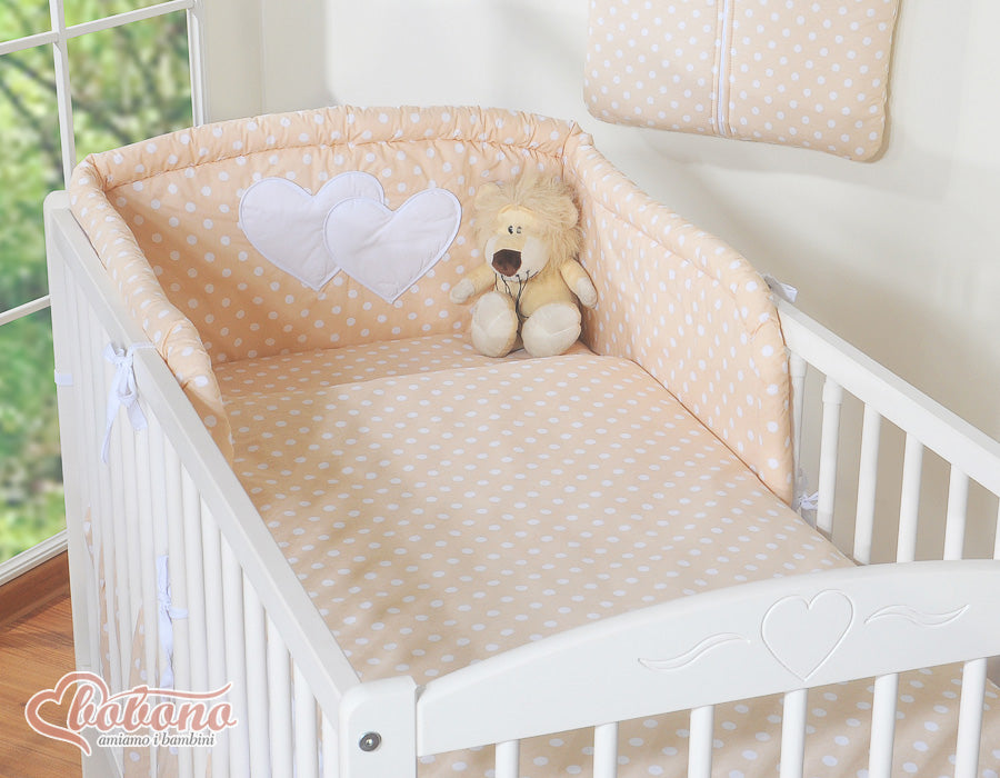 Bedding set 3-pcs 135x100 - Hanging Hearts white dots on beige