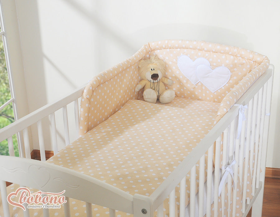 Bedding set 3-pcs 120x90 - Hanging Hearts white dots on beige