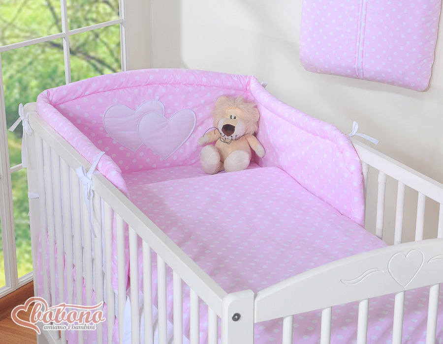Bedding set 3-pcs 120x90 - Hanging Hearts white dots on pink