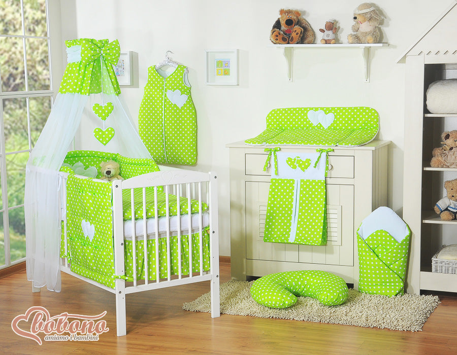Canopy made of Chiffon- Hanging Hearts white dots on green