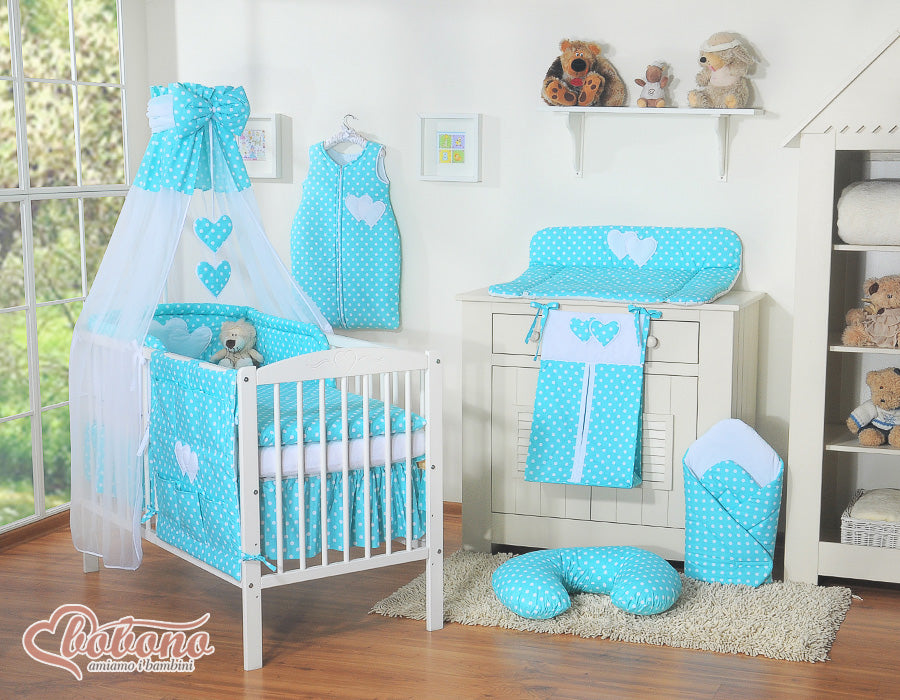 Canopy made of Chiffon- Hanging Hearts white dots on turquoise