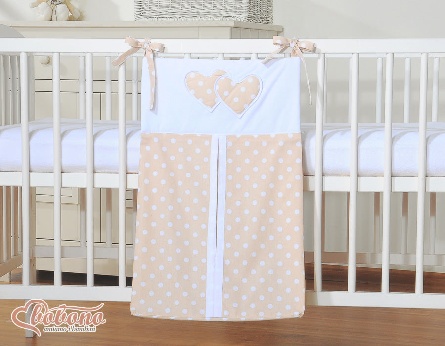 Diaper bag- Hanging Hearts white dots on beige