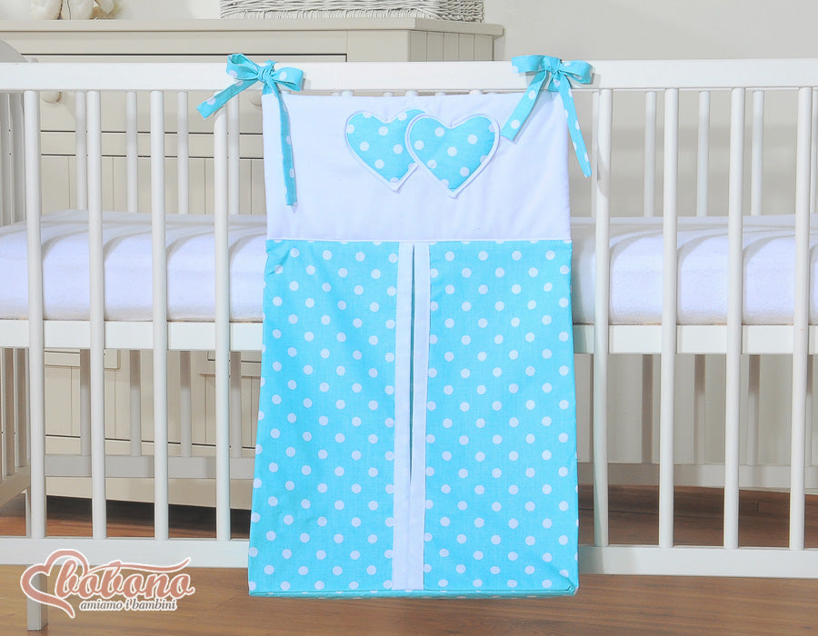 Diaper bag- Hanging Hearts white dots on turquoise