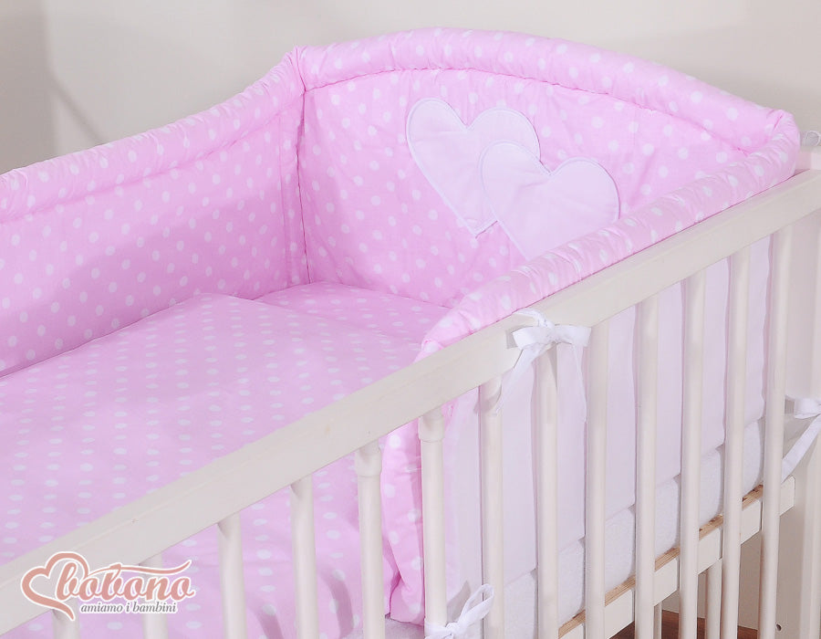 Bedding set 3-pcs 135x100 - Hanging Hearts white dots on pink