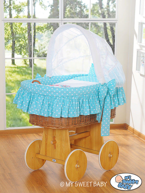 Moses Basket/Wicker hood crib- Owls turquoise
