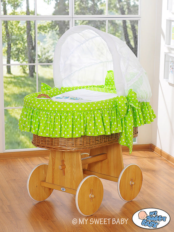Moses Basket/Wicker hood crib- Owls green