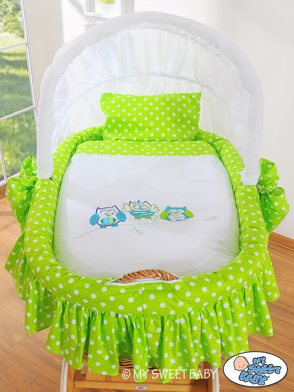 Moses Basket/Wicker hood crib- Owls green