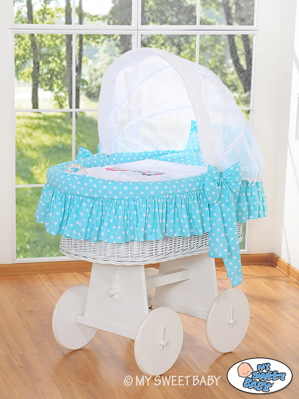 Moses Basket/Wicker hood crib- Owls turquoise