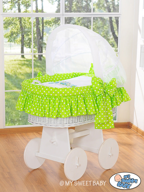 Moses Basket/Wicker hood crib- Owls green