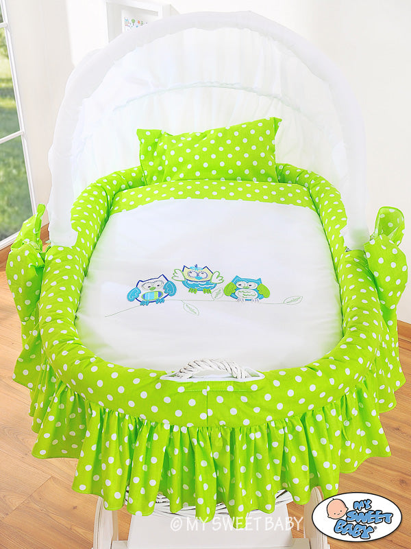 Moses Basket/Wicker hood crib- Owls green