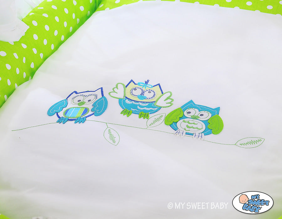 Moses Basket/Wicker drape crib- Owls green