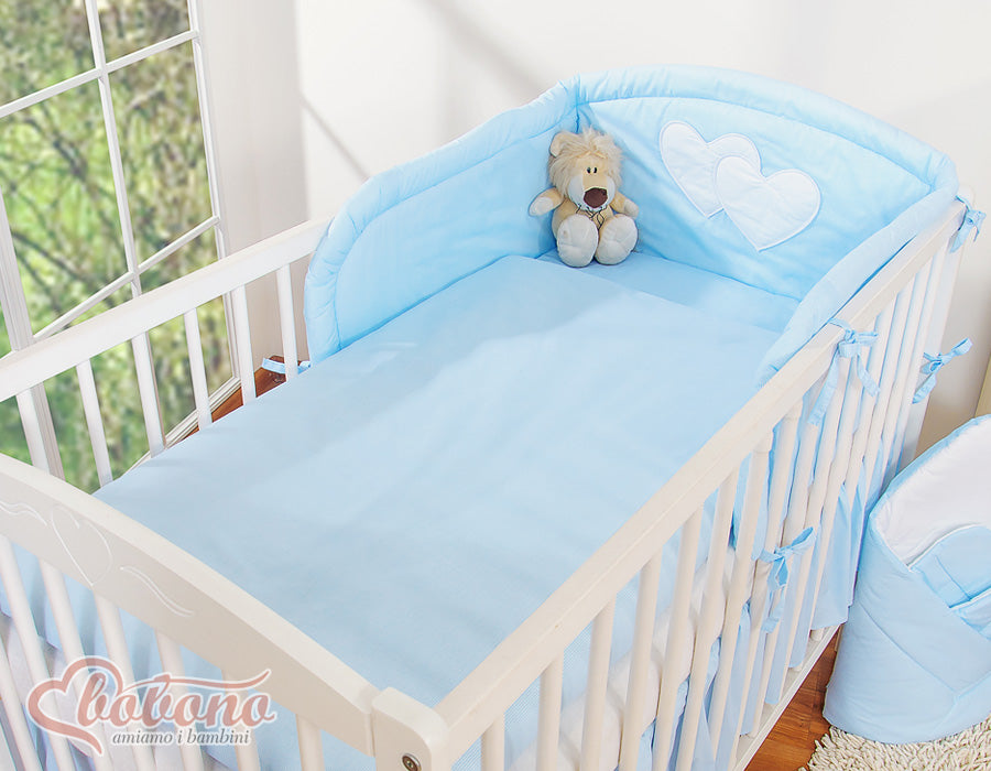 Bedding set 3-pcs 120x90 - Hanging Hearts blue strips