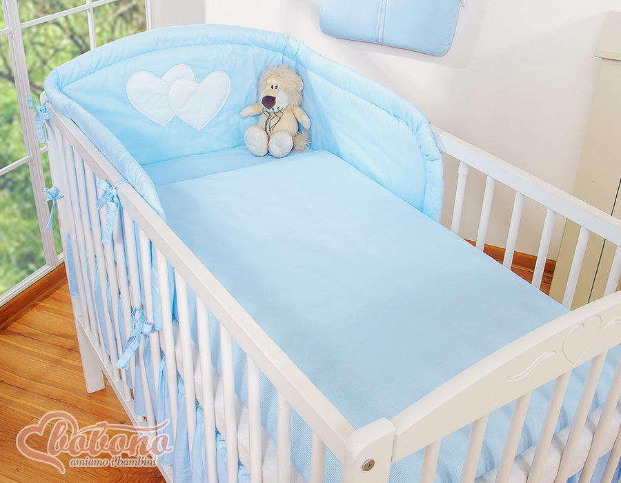 Bedding set 3-pcs 120x90 - Hanging Hearts blue strips