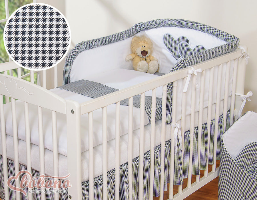 Bedding set 3-pcs 120x90 - Hanging Hearts black checkered