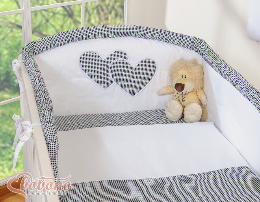 Bedding set 3-pcs 120x90 - Hanging Hearts black checkered