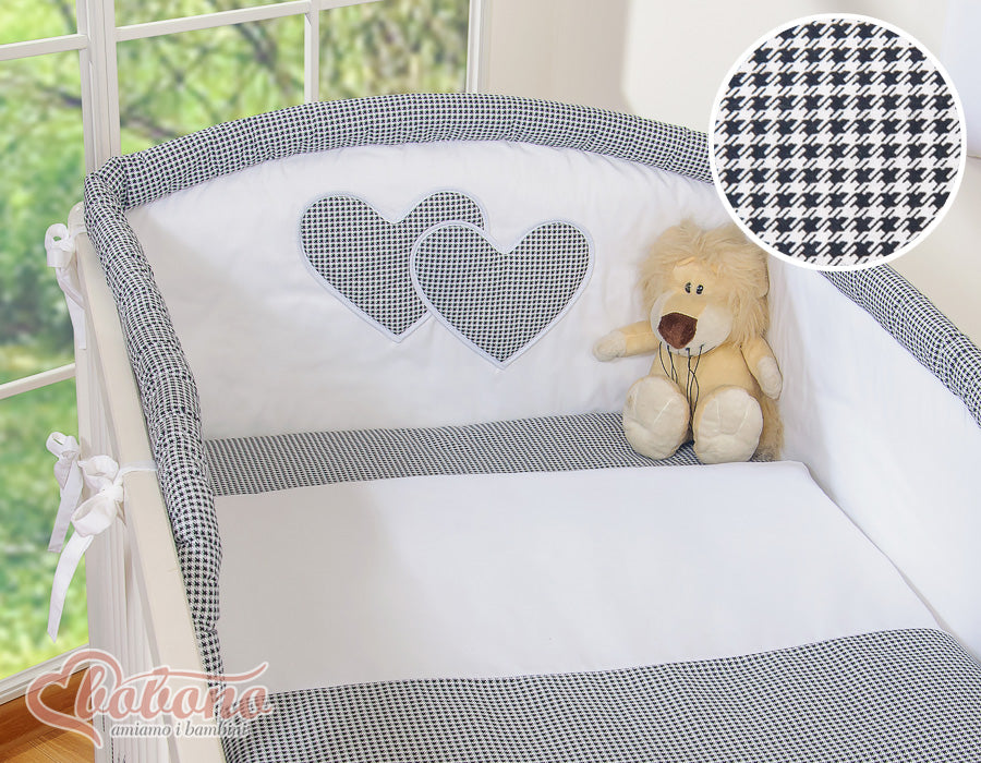 Bedding set 3-pcs 120x90 - Hanging Hearts black checkered
