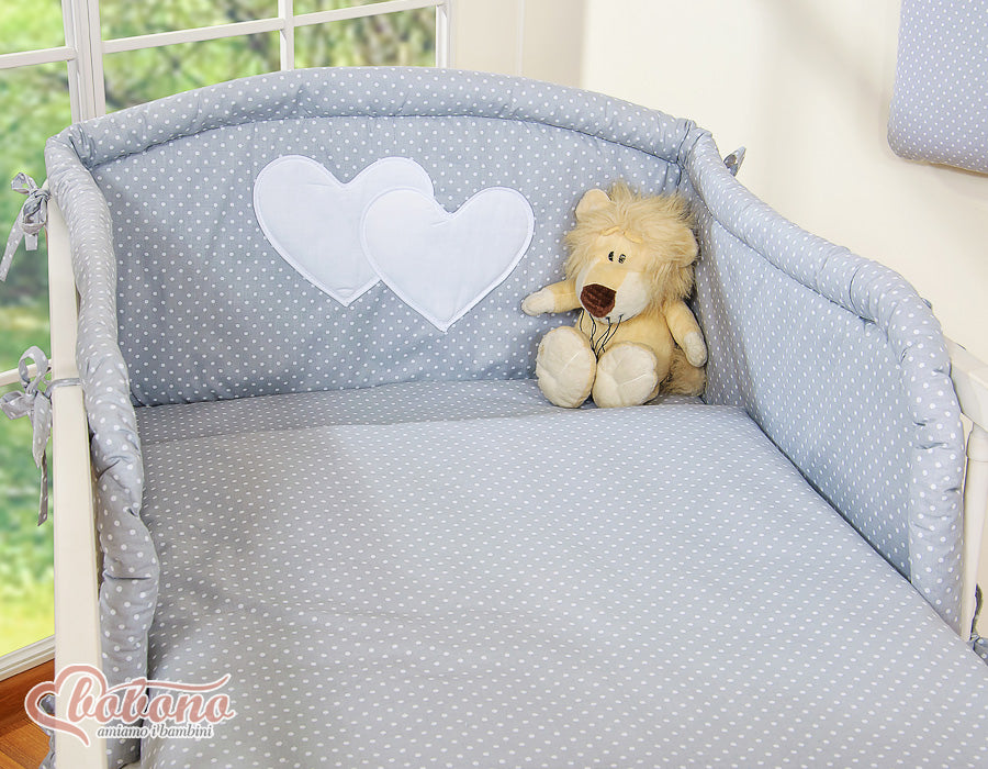 Bedding set 3-pcs 120x90 - Hanging Hearts white polka dots on grey