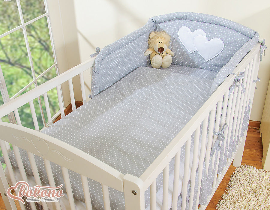 Bedding set 3-pcs 135x100 - Hanging Hearts white polka dots on grey