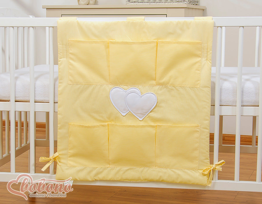 Cot tidy- Hanging Hearts yellow strips