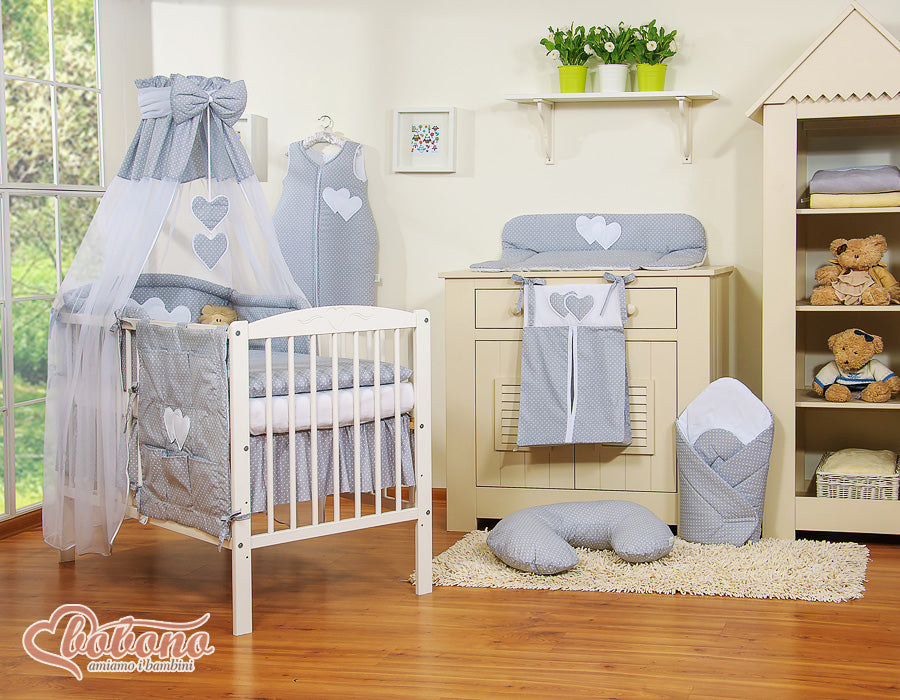 Canopy made of Chiffon- Hanging Hearts white polka dots on gray