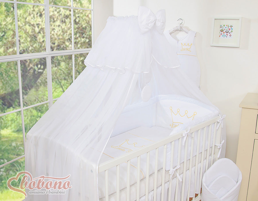 Large mosquito net for baby's bed made of white chiffon with circles and a bow - white hangers